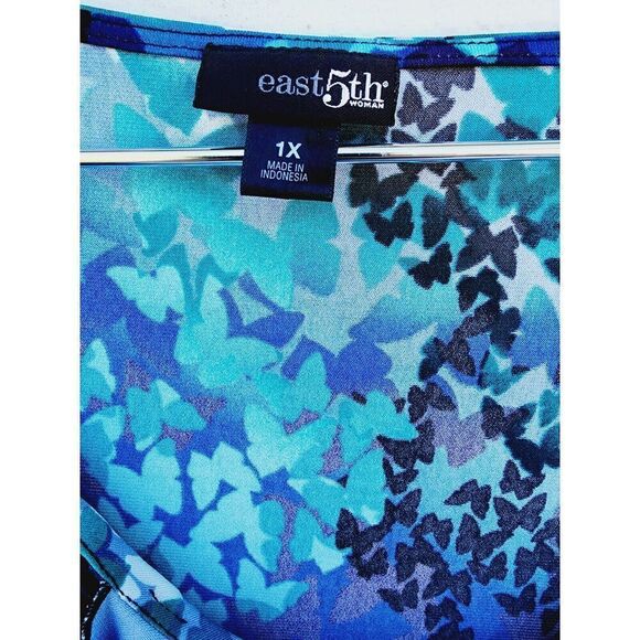 East 5th Teal Blouse Ruffle Front 3/4 Sleeve Pullover Butterfly Womens Plus 1X - Picture 4 of 5
